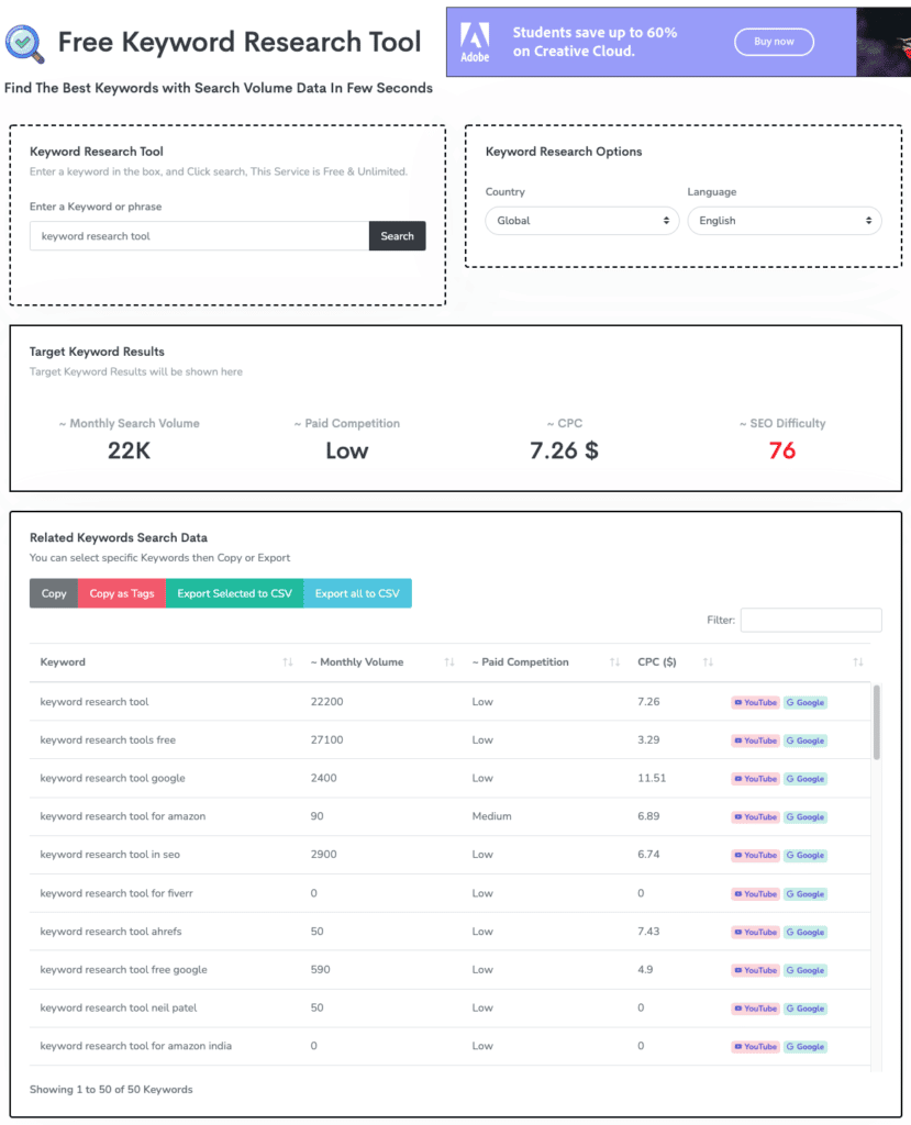 H-supertools Keyword Research Tool