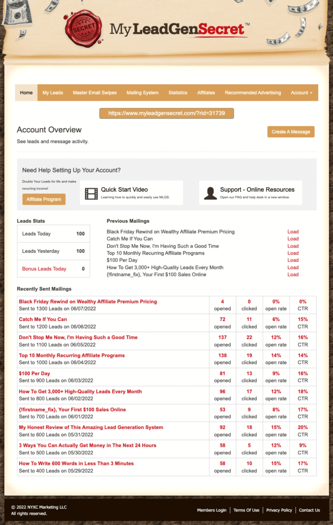 My Lead Gen Secret Review - Membership Area