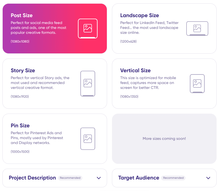 AdCreative AI Review - Choose Post Size