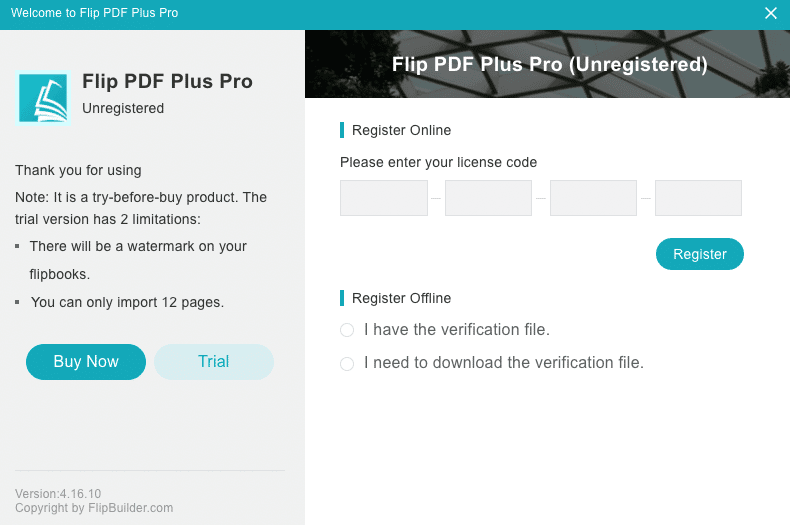 FlipBuilder Review - Free Trial Menu