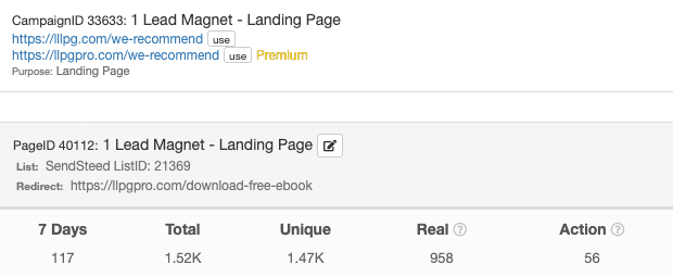 LeadsLeap Page Tracker Stats 1