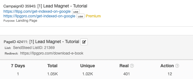 LeadsLeap Page Tracker Stats 2