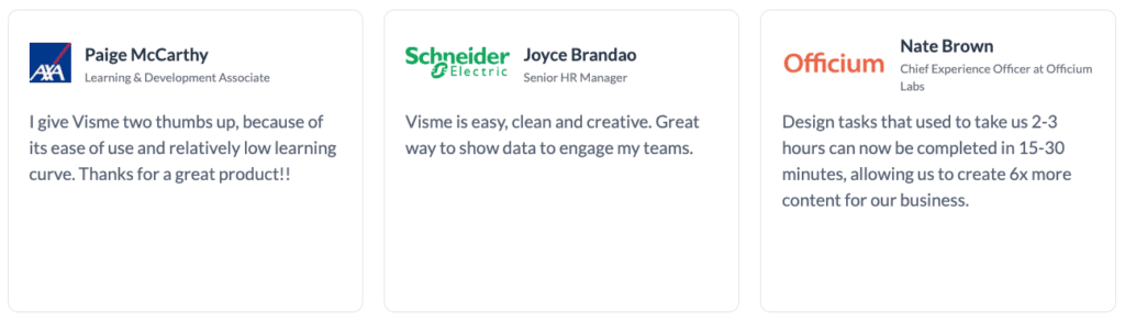 Visme Review - Document Testimonials