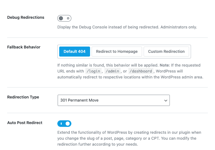 General Settings - Redirections