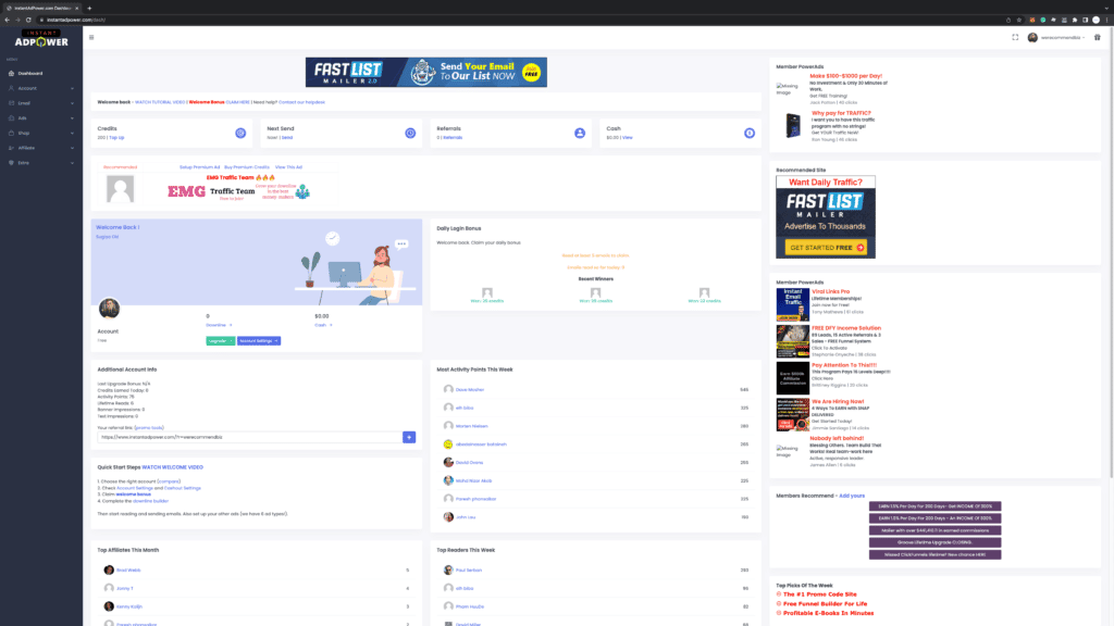 InstantAdPower Review - Dashboard
