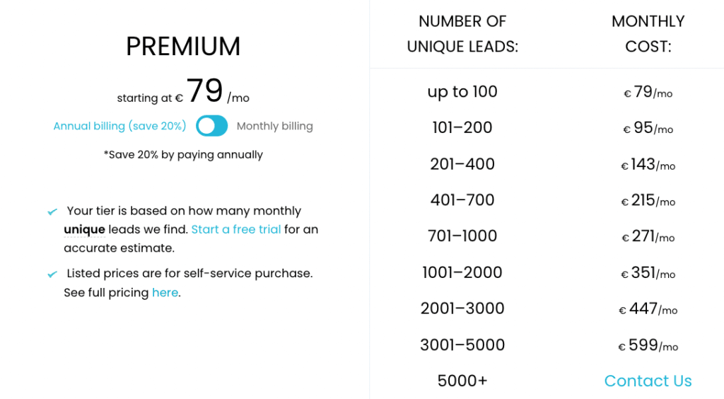 Leadfeeder Review - Pricing Tiers