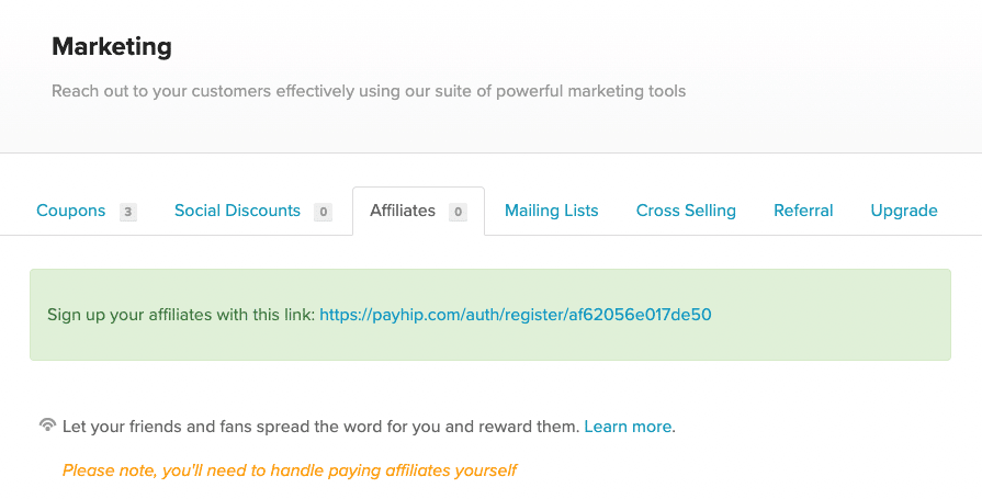 Payhip Affiliates Settings