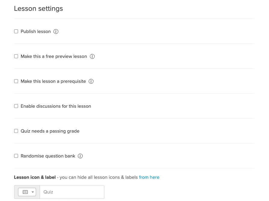 Payhip Lesson Settings - Quiz