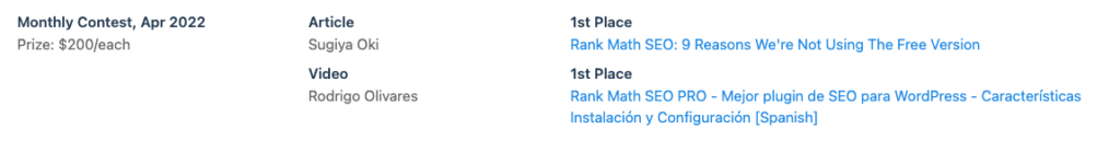 Rank Math SEO Affiliate Contest Proof of Screenshot in April 2022
