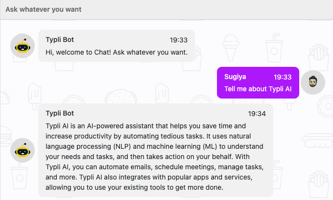Typli AI ChatBot Example 1