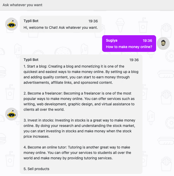 Typli AI ChatBot Example 2
