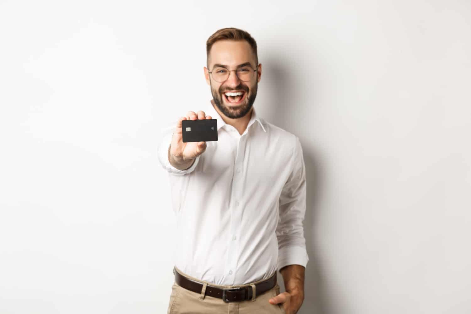 A happy guy with his BMO Air Miles World Elite.