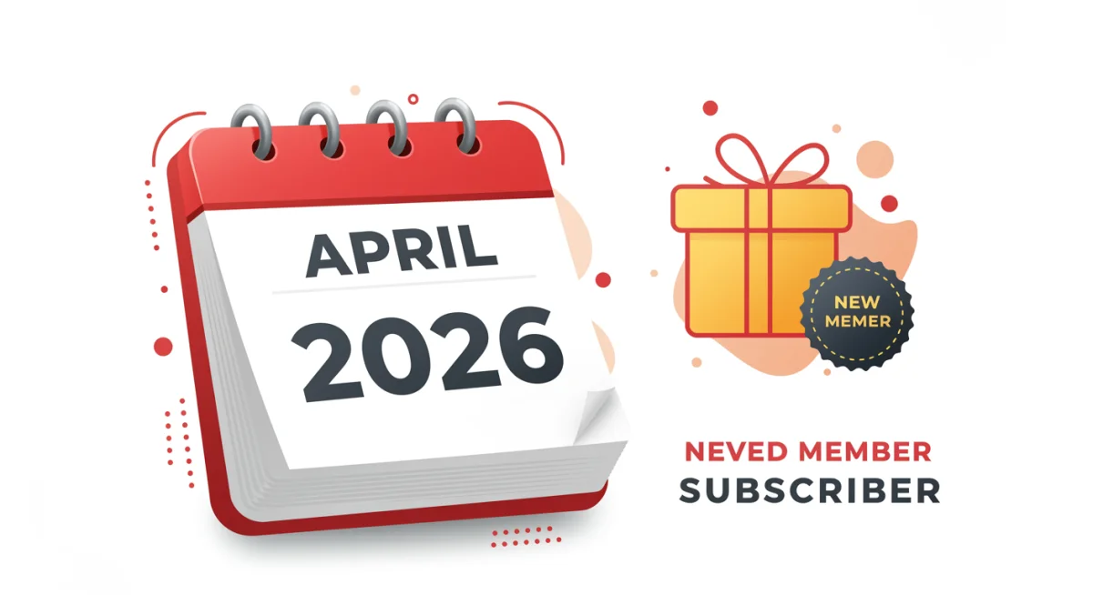 Calendar highlighting April 2026 with new member gift box, symbolizing limited-time offer.