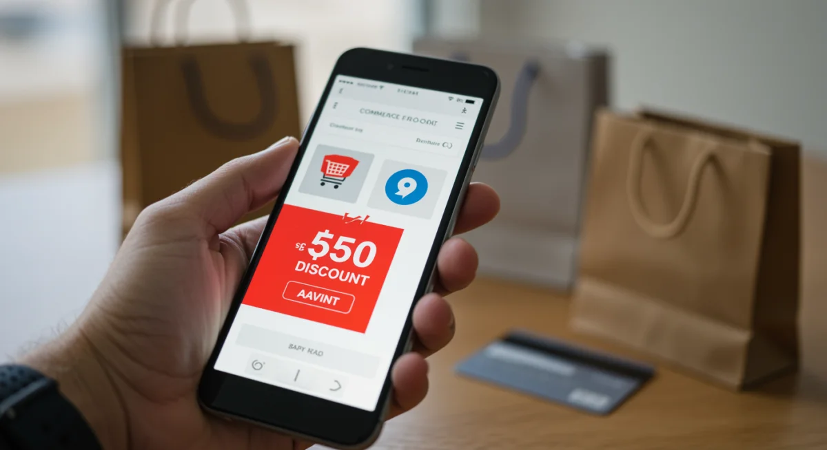 Smartphone displaying a  discount applied at checkout, symbolizing savings for new members.