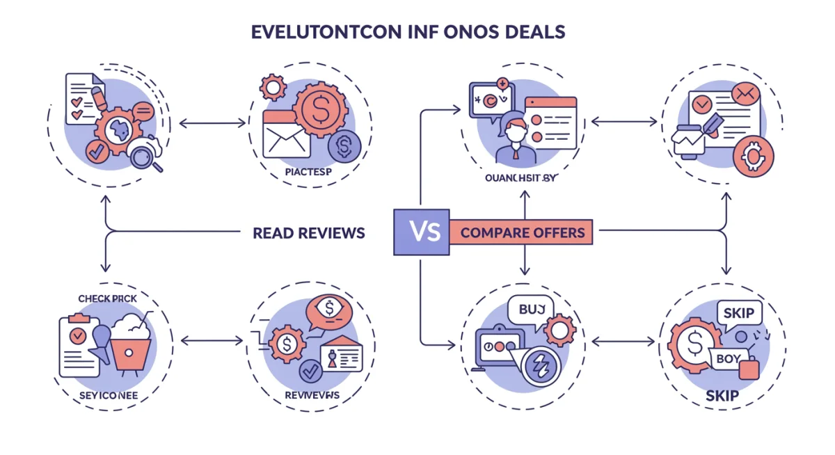 Infographic showing steps to evaluate daily deals, including price history, reviews, and comparisons.