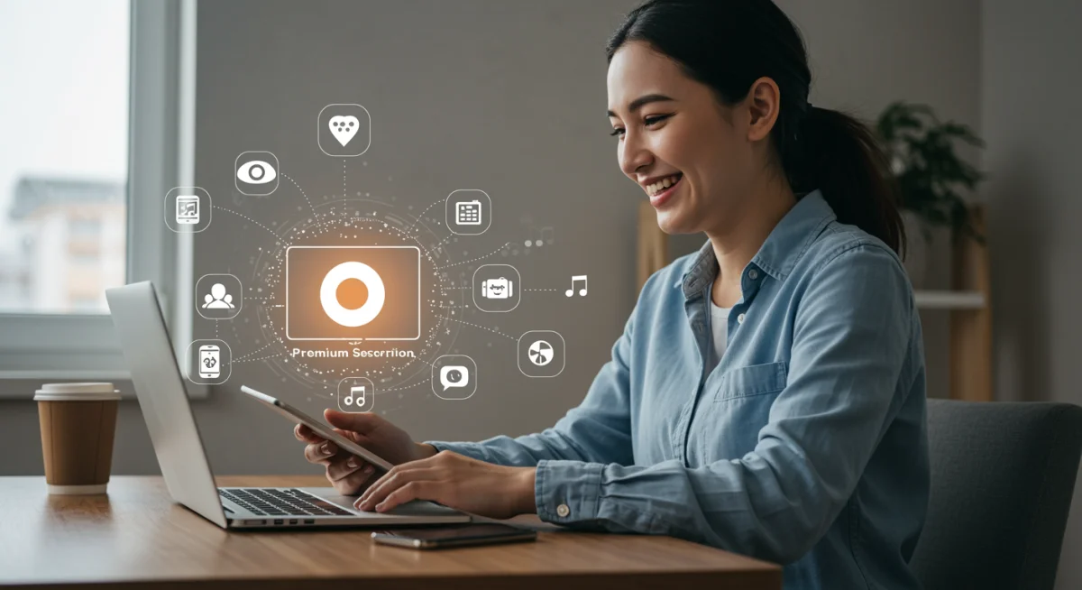 Person enjoying multiple digital premium subscription services on devices
