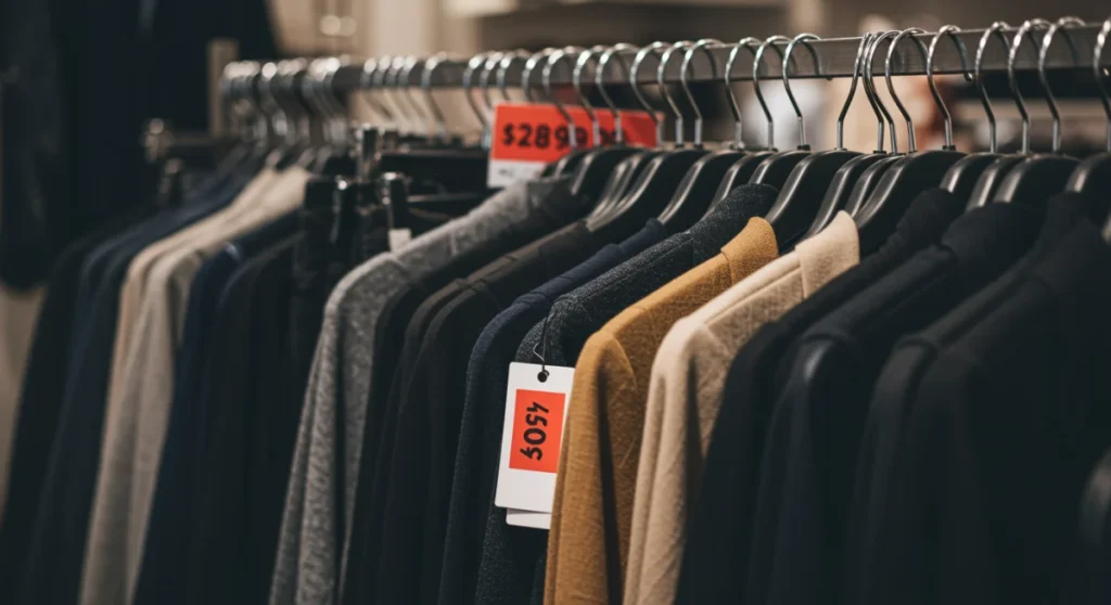 Curated selection of discounted apparel in a boutique setting