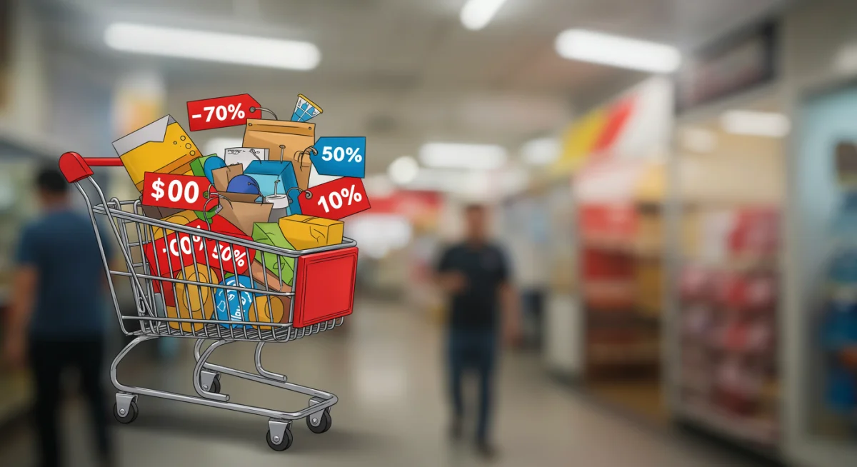 Shopping cart full of discounted daily deal items