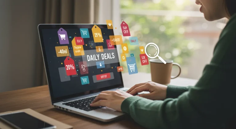 Person discovering hidden daily deals on a laptop
