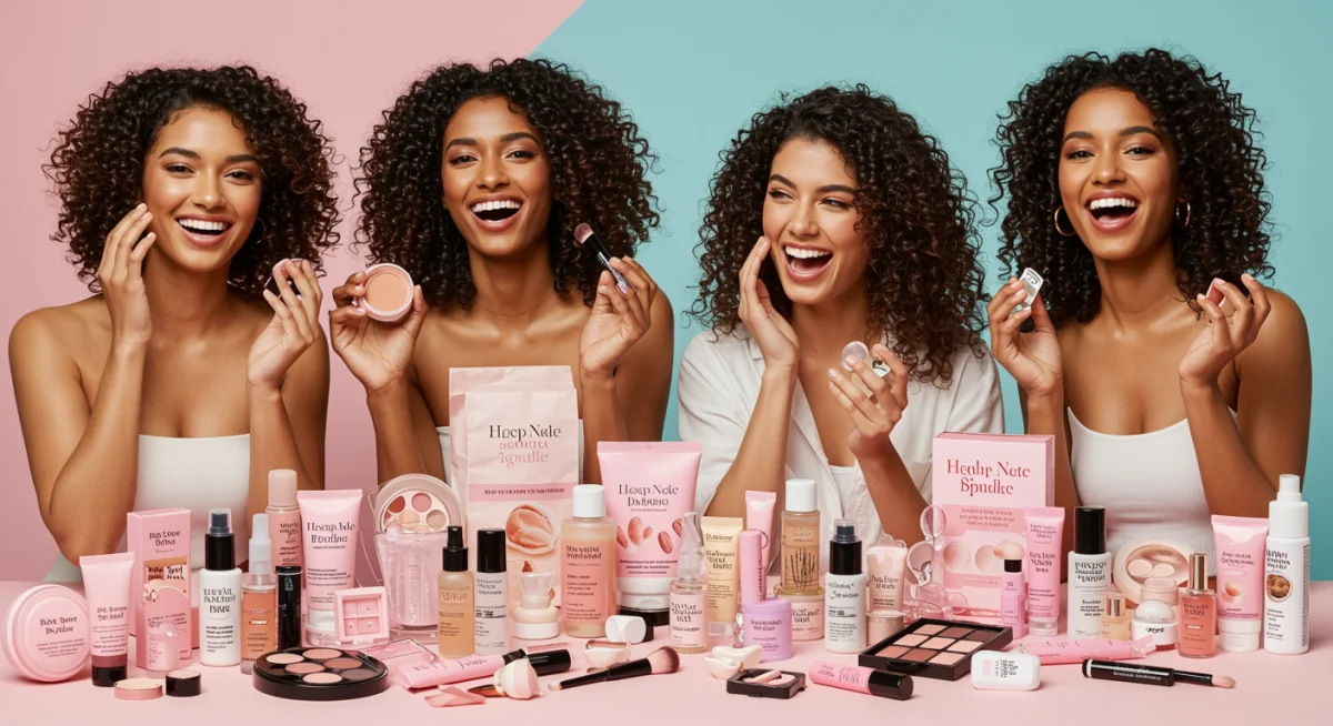 Diverse individuals enjoying products from a beauty bundle