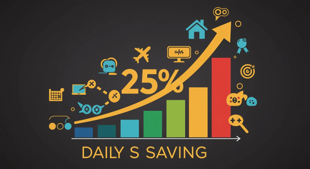 Infographic showing 25% savings growth with diverse deal categories