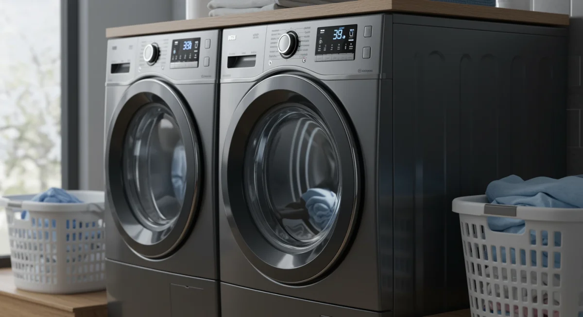 Energy-efficient washing machine and dryer set in a modern laundry room