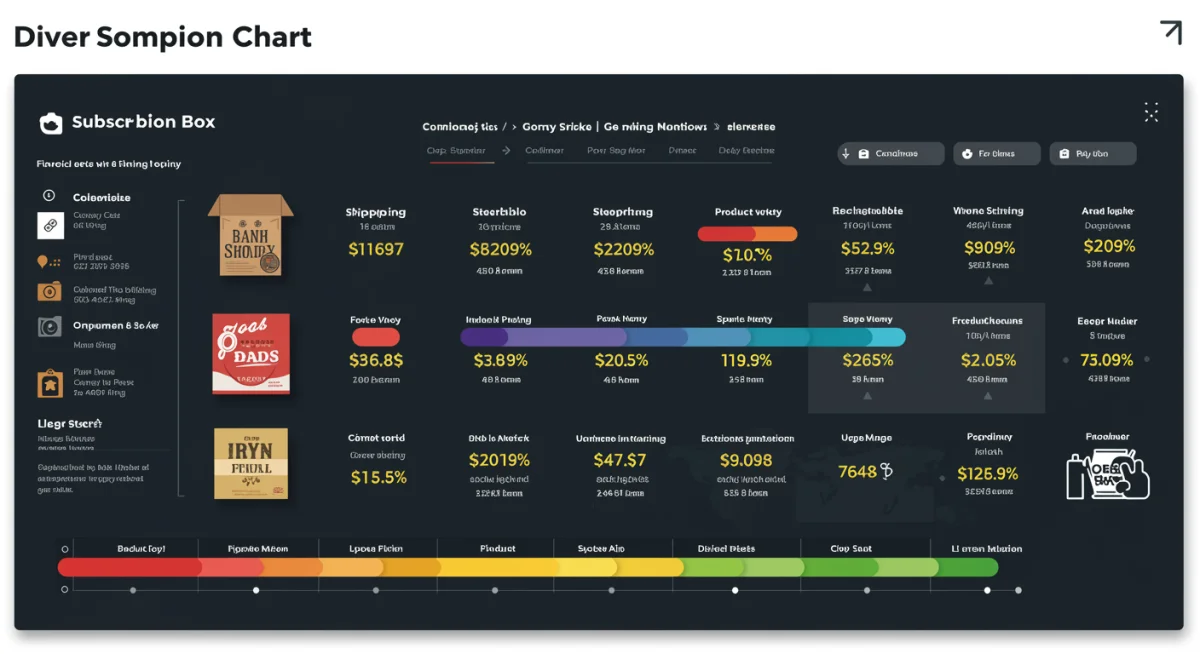 Digital comparison chart analyzing features and pricing of various subscription boxes