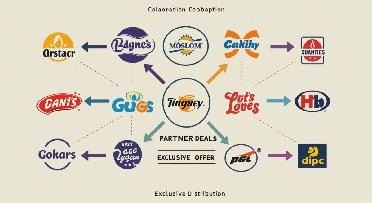 Infographic depicting a network of tech brand partnerships for exclusive discounts.