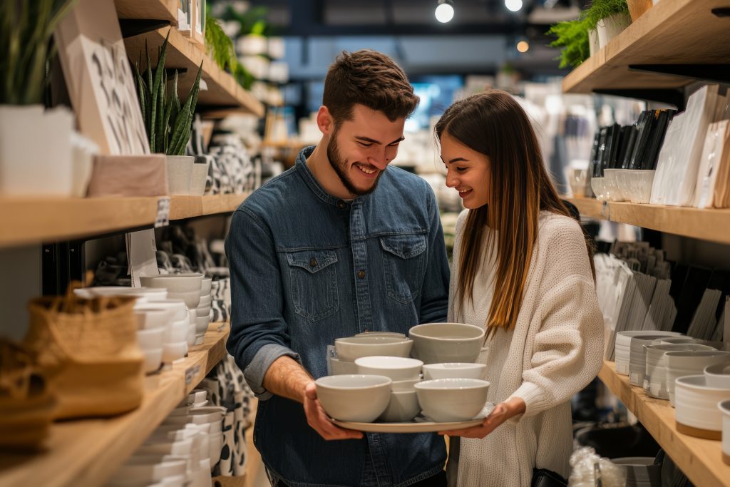 young couple shopping home goods store 1