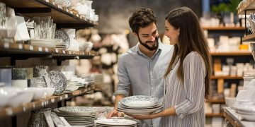 A young couple shopping at a home goods store