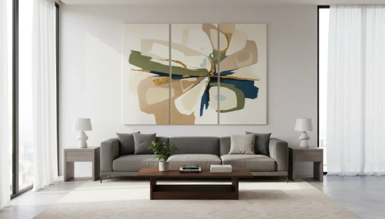 Abstract artwork in a modern living room setting