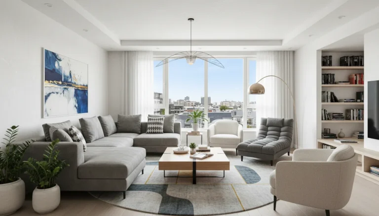 Optimized living room layout with functional furniture arrangement