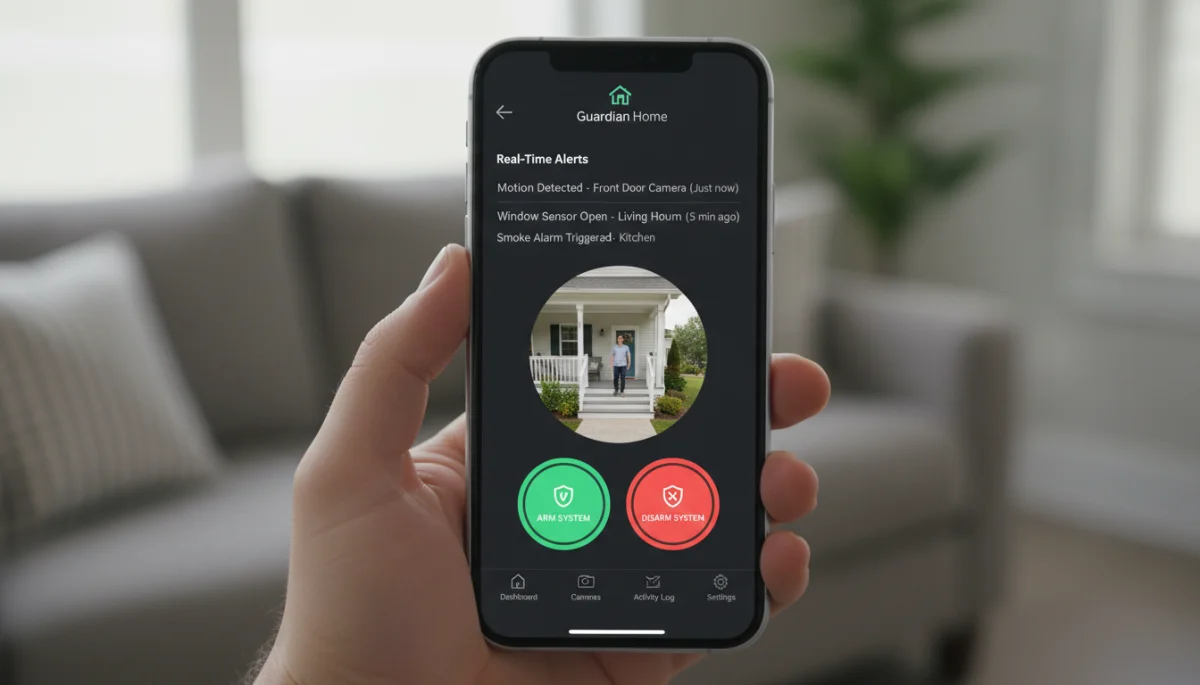 Smartphone app controlling a smart home security system remotely