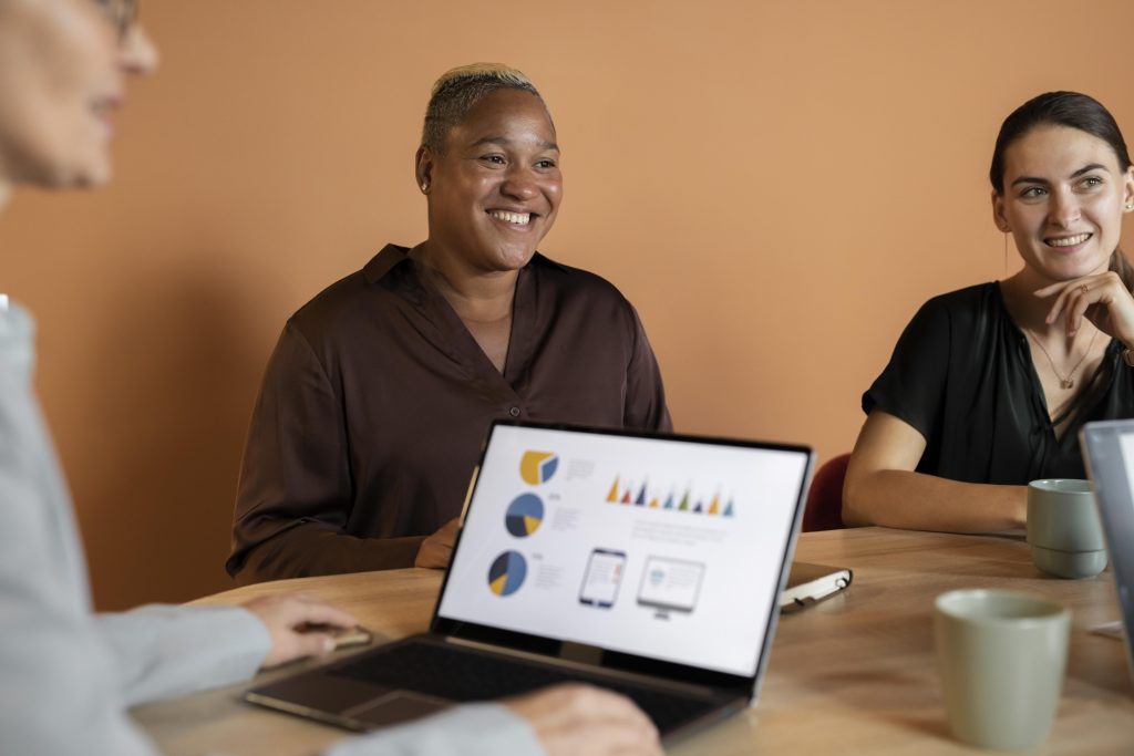 Team using analytics tools to review first party data and customer insights.